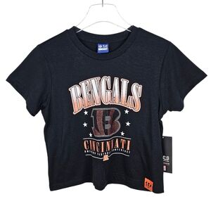 NFL Cincinnati Bengals Cropped Rhinestone Fitted Tee T-shirt NWT